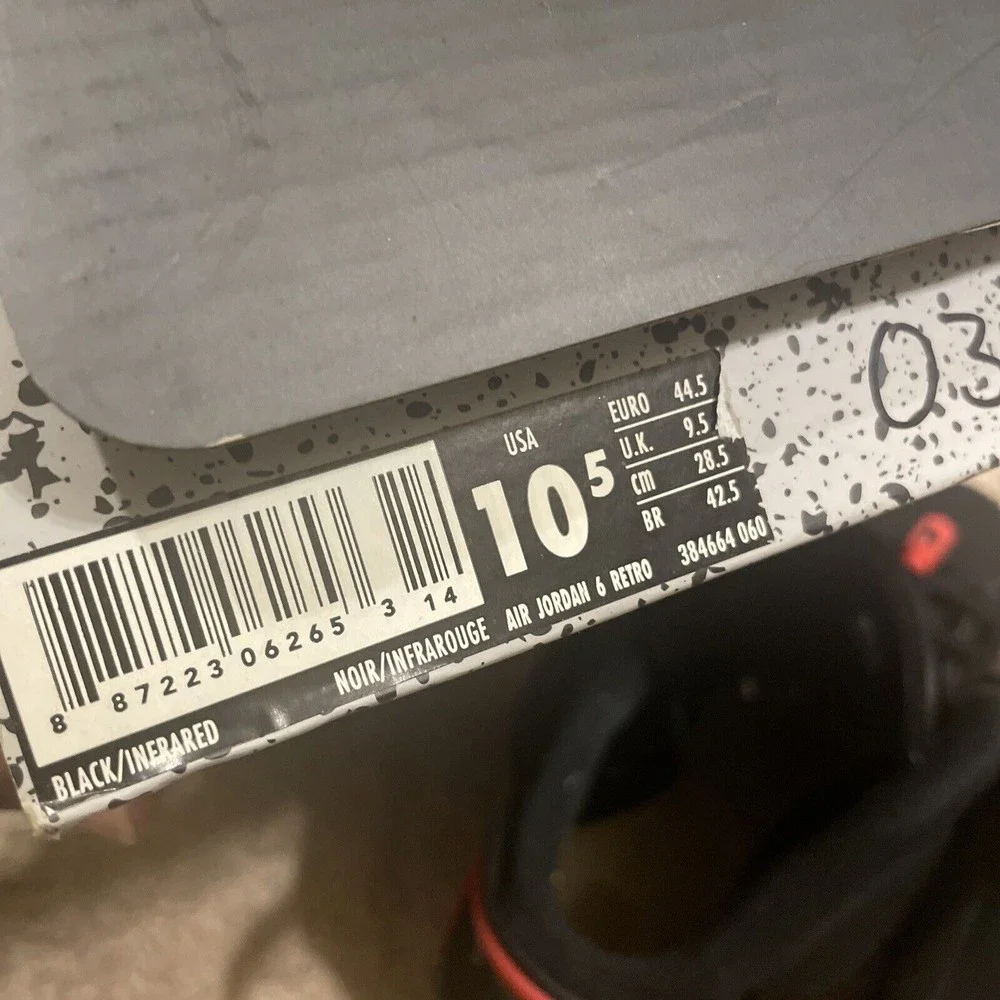 Air Jordan 6 Retro "Black Infrared" (2019) Men's (384664-060) Size 10.5 - Picture 9 of 10